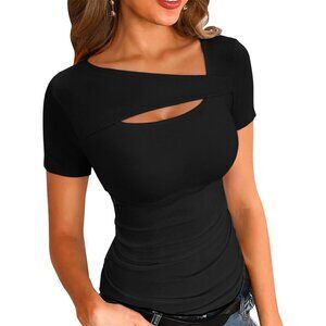 Womens Fashion Fall Clothes One Piece Cutout Tops Long Sleeve Ribbed Slim